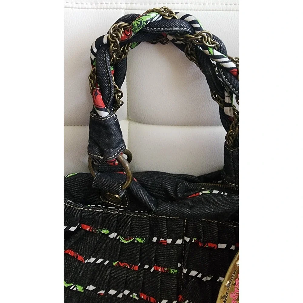 Betseyville Betsey Johnson Denim Satchel Ruffle Cherry Print Rockabilly Handbag